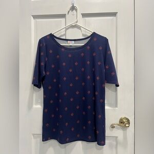 LULAROE Gigi Navy Coral Seashell Pattern 3/4 Sleeve Stretchy Shirt SIZE XL 16-18